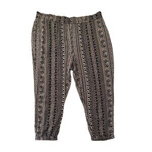 Susan Graver Boho Print Lounge Pants Size 1XP Black White Elastic Waist Joggers